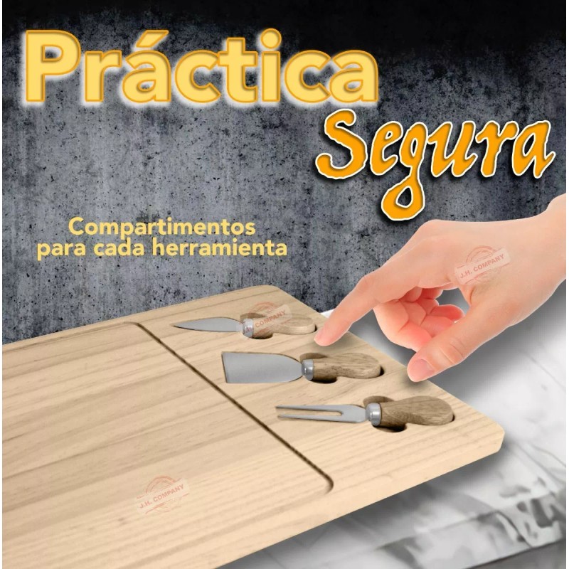 J.H. Companny Tabla Para Quesos Madera Con Utensilios Cortes Carnes