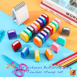 24 Sellos para Profesores para Aula Sellos de Calificación Autoentintables Sellos con Imágenes de Colores para Firma de Padres Comentarios Alentadores Motivación del Maestro de Escuela