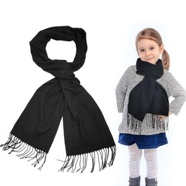 SwirlColor Girls Scarf, Soft Faux Cashmere Scarves Wraps Shawl Winter Long Scarf for Girls Kids Neck Warmer-Black