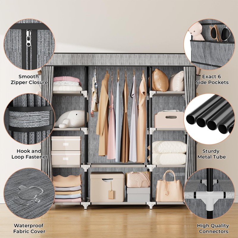 VTRIN Portable Closet Wardrobe for Hanging Clothes 57.3 Inch Large