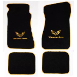 AFM NEW! Black FLOOR MATS 1970 - 1981 FIREBIRD Embroidered Logo Gold & Binding Set 4