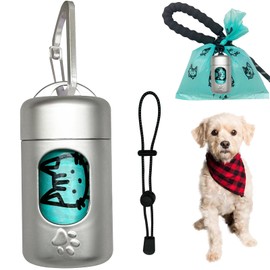 Dog Poop Bag Dispenser for Leash with Snap Clip, Skin-friendly Texture Waste Bag Holder for Dog Walks and Cats, Pets Litter Bag Container, Indoor & Outdoor Use (Metal, 1)
