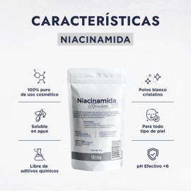 Niacinamida Niacina Cosmetico Facial, Vitamina B3 Pura, Tipo de piel Grasa, Anti-manchas en serum Hebbe Cosmetics  Ludika 50g                         