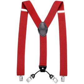 DonDon Men's Braces Wide 3.5 cm with 4 Braces Clips Extra Strong Y-Shape - Elastic and Adjustable Length, darkred