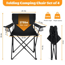 HaSteeL Camping Chairs 4 Pack, Oversized Folding Chair with Cup Holders for Adults, Portable Chair & Carry Bag for Outdoor Backyard, Beach, Lawn, Patio, Picnic, Fishing, Oxford Fabric & Heavy Duty