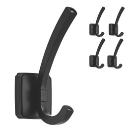 TUNNY Coat Hooks Square Base Wall Hanging -Black Coat Hooks, 5 Pack, for Entry Shoe Cabinet, Wardrobe Bathroom Bedroom Furniture Hardware