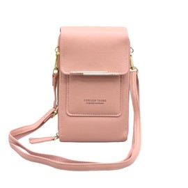 Vanolu Women's Phone Purse & Wallet – PU Leather Crossbody Bag with Touch Screen Phone Holder, Multi-Card Slots, Coin Pocket & Detachable Shoulder Strap (Pink)