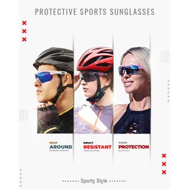 SIPHEW Non-Polarised Sunglasses Men's Sports Glasses with Extended Frame Cycling Glasses for Cycling Driving Fishing UV400 Protection Glasses, White Frame - Blue Mirrored Lenses