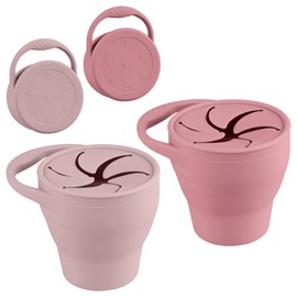 Nothomme Snack Containers, Silicone Snack Cups for 6-12 Months Toddlers - Pack of 2 Food Grade Silicone Snack Cups with Grip Handle for Baby Led Weaning, Unbreakable (Blush/Mauve)