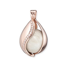 Engelsrufer Women's Heavenly Tear Pendant with Mother of Pearl Chime Ball 925 Sterling Silver White Zirconia, Rose Gold Silver