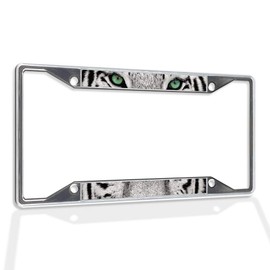 Fastasticdeals Metal Insert License Plate Frame White Tiger Staring Eyes Weatherproof Car Accessories Chrome 4 Holes Solid Insert