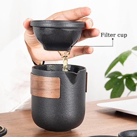 TBACW Portable Chinese Gongfu Tea Set - Ceramic Travel Tea Pot with 4 Cups & Carrying Bag for Outdoor Picnic, Camping, Office or Home Use (Classic 1 Pot 4 Cups)