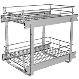 JOWBOOW Two-Tier Pull Out Cabinet Organizer (11" W x 21" D), Slide Out Drawers for Kitchen Cabinets, Roll Out Shelves Heavy-Duty Metal Sliding Shelf