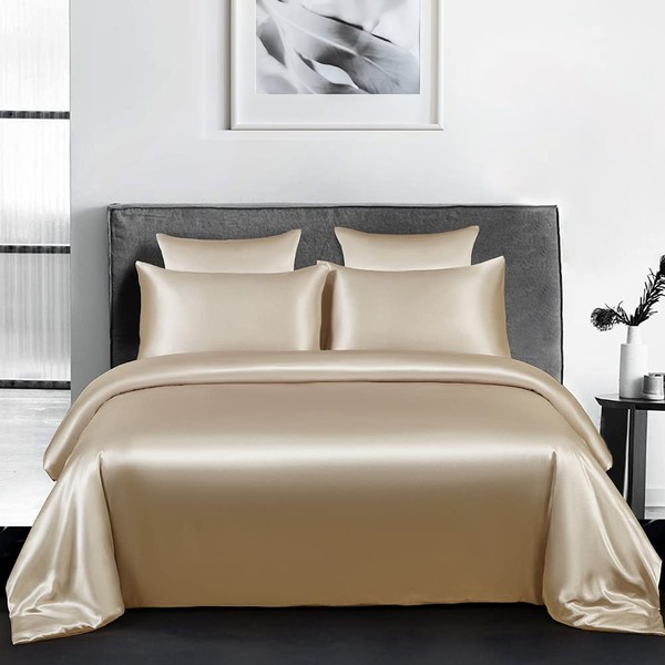 AShanlan Satin Bed Linen Set, 135 x 200 cm, Taupe