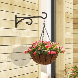 8-Inch Planter Hooks for Hanging Plants - Plant Hanger Hook Indoor Outdoor, Plant Wall Hooks, Brackets for Hanging Plants, Baskets, Wind Chime, Bird Feeder, Bird House (Black, Metal, 2 Pack)