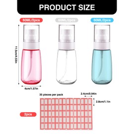 FAMULP 6 Pack 2oz 60ml Travel Size Spray Bottle, Plastic Fine Mist Travel Spray Bottle with Labels
