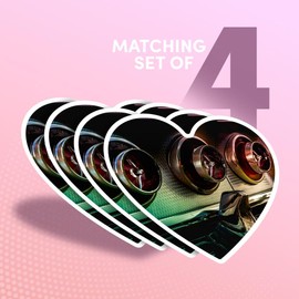 Vinyl Heart Stickers (Set of 4) 10cm - Vintage Muscle Car Stop Tail Lights for Laptops, Tablets, Luggage, Scrap Booking, Fridges #53525