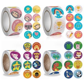 Mtxorvix 2000PCS Kid Stickers，Motivational Reward Stickers for Kids,Animal Cartoon Motivational Stickers, 4 Roll Motivational Stickers in 24 Designs for Children Students Teachers Classroom