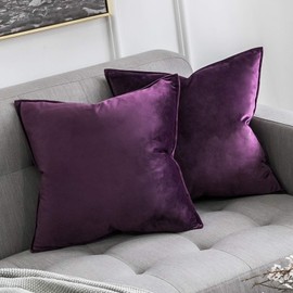 Miulee Set of 2 Velvet Cushion Covers, Flange, Wrapped Edge Cushion Covers, Decorative Sofa Cushions for the Living Room, Bedroom, 40 x 40 cm, Aubergine Purple