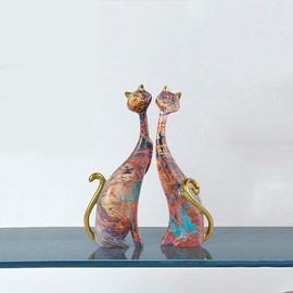 BGTODO Resin Cat Statues Sculptures, Set of 2, European-Style Design