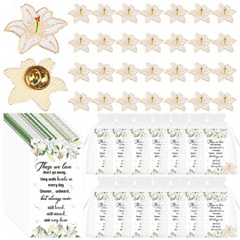 50 Sets Lilly Brooch Memorial Pins Bulk Celebration of Life Funeral Favors Lily Flower Lapel Pin Brooches Memorial Poem Cards Organza Bags Memorial Remembrance Gifts for Loved Ones (50)