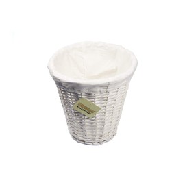 woodluv Round White Wicker Waste Paper Basket/Storage