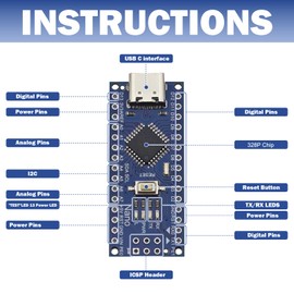 Nano V3 Board Set, 5 Pieces Motherboards with 232 Microchip 5V 16M Microcontroller Compatible with Arduino IDE, USB C Interface