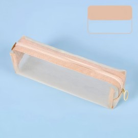 Pencil Cases Pen Pouch Clear Transparent Marker Pouch with Zipper, Exam Pencil Storage Bag Travel Cosmetic Makeup Bag for Students Adults Teen Kids (Square monolayer Pink)
