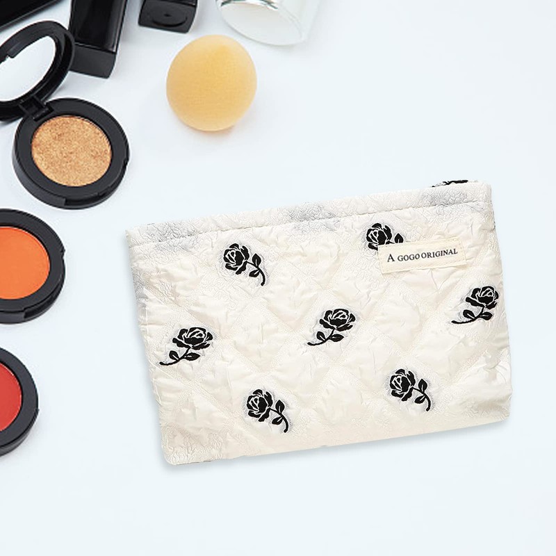 JYSILIYH Cosmetic Bags for Women,Large Aesthetic Makeup Bag,Preppy Skincare Organizer,Rose