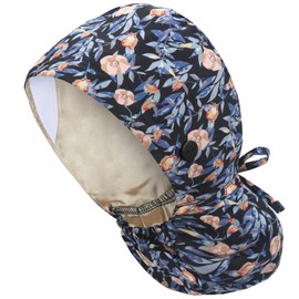 IRIS CRAFT Adjustable Working Cap with Button, Satin-Lined Cotton Working Hat Sweatband with Ponytail Pocket, Elastic Bandage Tie Back Hats for Women & Men, One Size