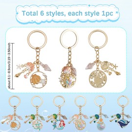SOFPLATE 6Pcs 6 Styles Ocean Themed Keychains Sea Shell Keychain Summer Large Alloy Enamel Beach Mermaid Whale Jellyfish Coral Sparkling Charm Key Ring Starfish Keychains for Women Handbags Backpack