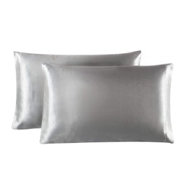 Love's cabin Silk Satin Pillowcase for Hair and Skin (Light Grey, 20x30 inches) Slip Pillow Cases Queen Size Set of 2 - Satin Cooling Pillow Covers with Envelope Closure