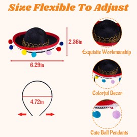 Muswarm 3Pcs Cinco De Mayo Sombrero, Fiesta Headband Mini Hats with Headwear, Mexican Theme Party Costume Decorations(Style 2)