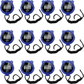 TOODOO 12 Pack Multi Function Digital Stopwatch Timer Bulk Sports Stopwatch with Lanyard Plastic Display Waterproof Date Time Alarm Timer for Coaches Fitness Referees (Blue)