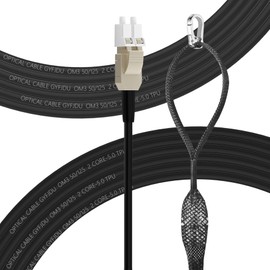 FLYPROFiber- OM3 Fiber LC to LC Outdoor Armored 75m/246ft, Uniboot LC Fiber Cable with Pulling Eye Kit, Industrial TPU, 10GB/10GB, 50/125um, Duplex Multimode, Length:50m-300m, OD-5mm