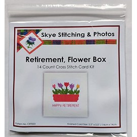 Happy Retirement Tulips Red Flower Box Counted Cross Stitch Card Kit Square