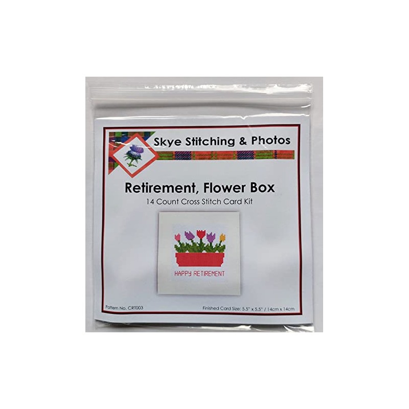Happy Retirement Tulips Red Flower Box Counted Cross Stitch Card