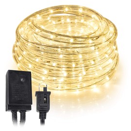 West Ivory 648LEDs, 60ft LED 1/2” Warm White Rope Light w/ 8 Mode Controller, Connectable Outdoor Permanent Waterproof Accent Exterior Lighting, PVC Case, ETL Certified, Holiday, Backyard Patio, Home