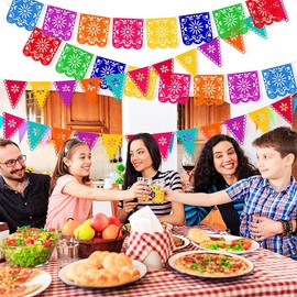 QYCX Mexican Party Banners, 4 Pack Fiesta Mexican Party Decorations Mexican Hanging Bunting Garland Banner Colorful Party Banner for Memorial Day Mexicano Fiesta Party Supplies Papel Picado Banners