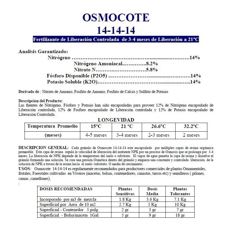 1kg Osmocote 14 14 14 - Triple - Liberación Lenta