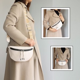 Atgbiem Women's Black Crossbody Bag Women's Wide Strap Chest Bag Women's Leather Bum Bag Ladies Stylish Elegant, A-White, Shoulder bags