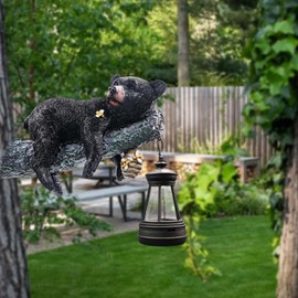 MHLLGN Solar Black Bear Tree Hugger for Outside, Animal Garden Accessories Outdoor Tree Sculpture, Baby Bear on a Tree, Bear Cub Yard Tree Decorations