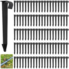 TTYSHIP® Pack of 100 Garden Hose Anchor, Black Plastic Ground Anchor for Drip Hose, Suitable for Garden Hose, Pipe, Drip Hose (Diameter 16 mm, Length 11.2 cm)