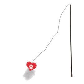 Pavilion - Pawprint - Canvas Heart Stretchy String Feather Wand Teaser Interactive Indoor Chase Exercise Handle Play Stick Kitty Kitten Feline Cat Toy