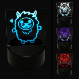 Sniggle Sloth Excited Happy Kawaii Chibi Yeti 3D Illusion LED Night Light Sign Nightstand Desk Lamp