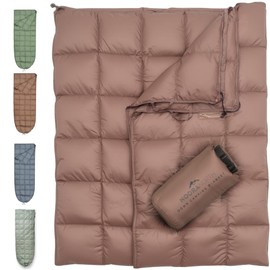 Noora North Down Camping Blanket with Footbox – Lightweight, Packable, Water Resistant Backpacking Quilt & Warm Puffy Compact Outdoor Throw – 52x77 with Stuff Sack for Stadium, Hiking & Travel