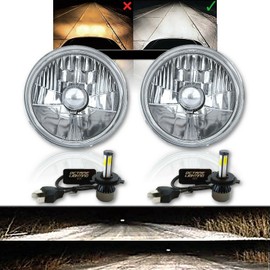 Octane Lighting 5 3/4 Inch Diamond Crystal Clear Glass Headlamp 4000 Lumens 20/40w LED H4 Light Bulb Pair