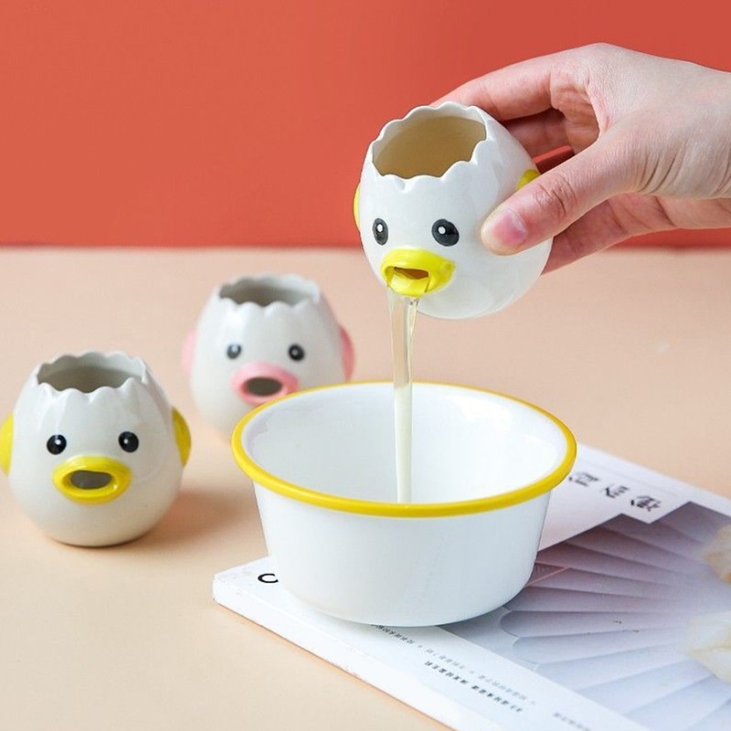 2pcs Egg Separator Ceramic Chicken Shaped Egg Yolk White Filter