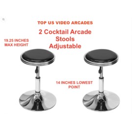 Top Us Arcades Set of 2 Swivel Bar Stools Easy Adjustable Height Leather Padded Cushion Work Home Bar Man Cave Arcade Room Garage Padding Black top Shiny Chrome