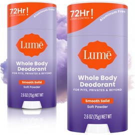 Lume Desodorante para Todo El Cuerpo - Barra Sólida Suave - Control de Olor de 72 Horas - Libre de Aluminio, Libre de Bicarbonato y Seguro para La Piel - 2.6 Onzas (Paquete de 2) (Polvo Suave)